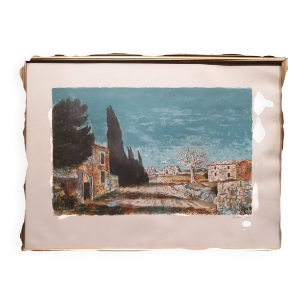 Lithographie signée Roland Oudot – La route de Saint-Rémy-de-Provence
