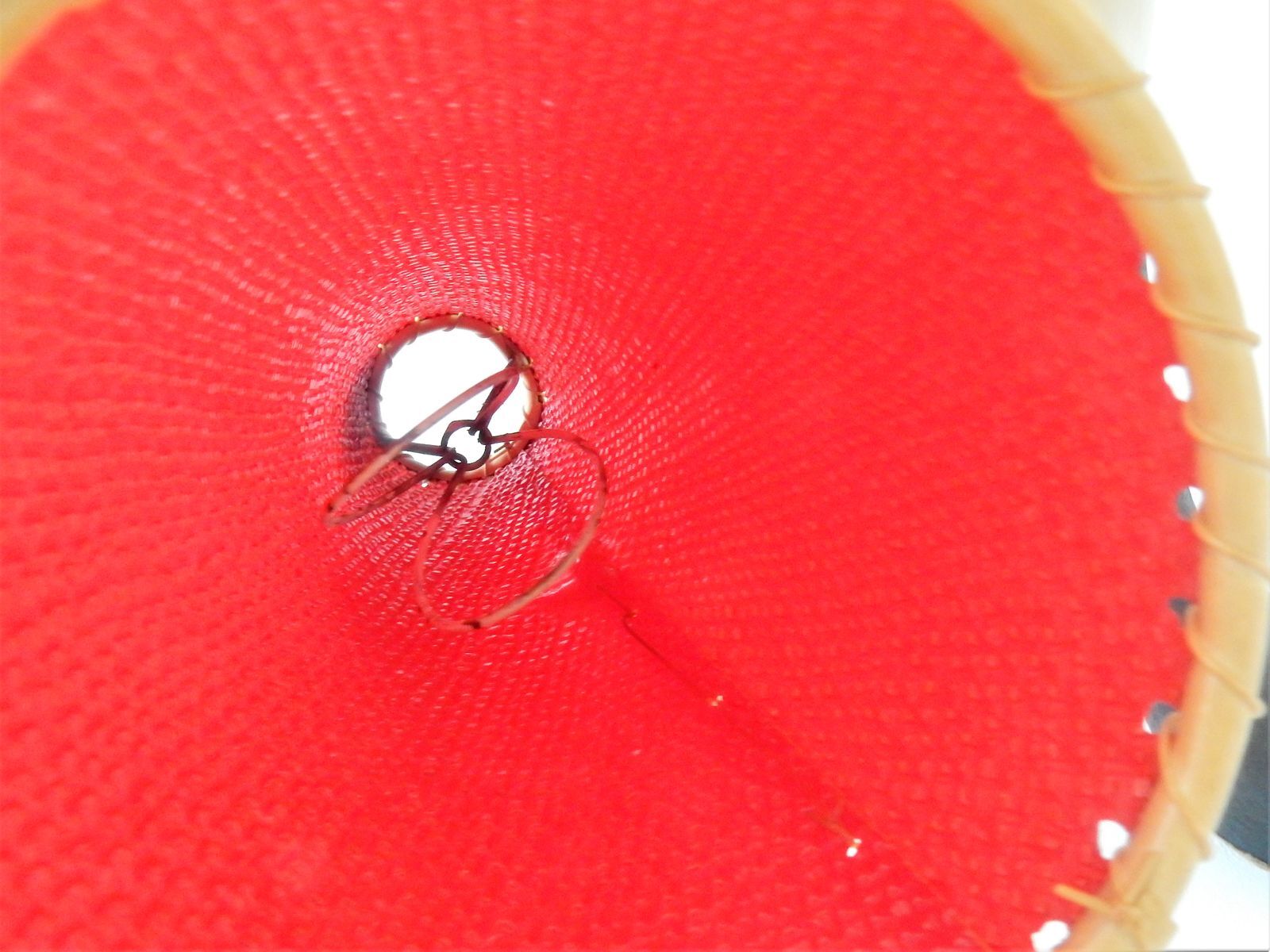 Vintage desk lamp with red and yellow 1950s lampshades