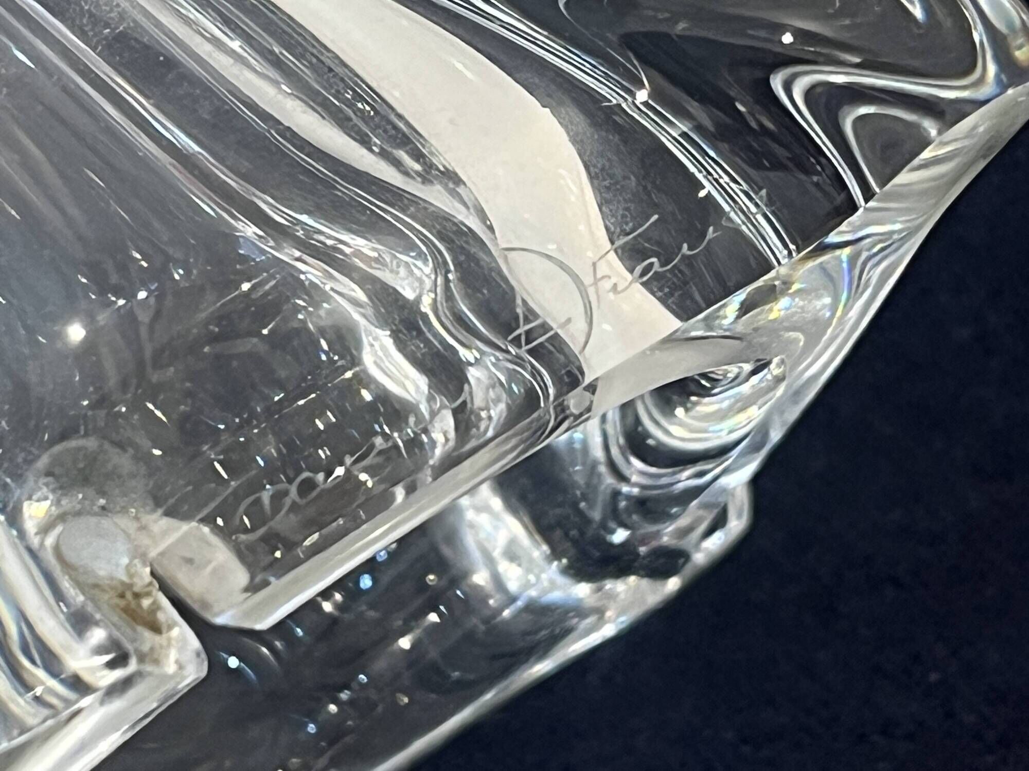 Vintage daum france 1960 crystal lamp base with pleated shade