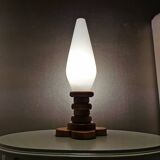 Lampe de table en bois avec calice en verre, 1970