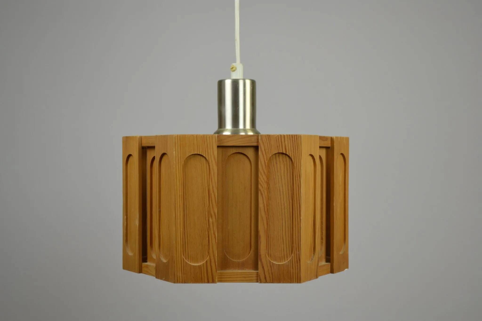 Hexagonal Architectural Pine Pendant Lamp, Sweden, 1970s