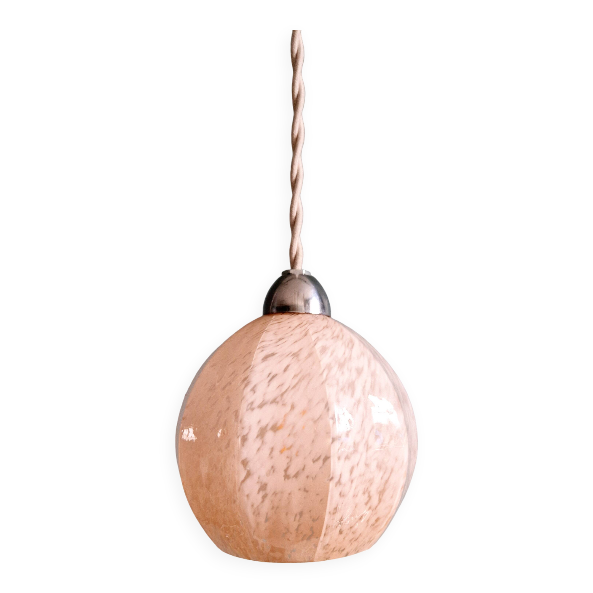 Art Deco pendant/lamp in pink speckled glass (2 available)
