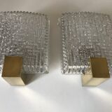 Pair of glass slab and brass design sconces 70