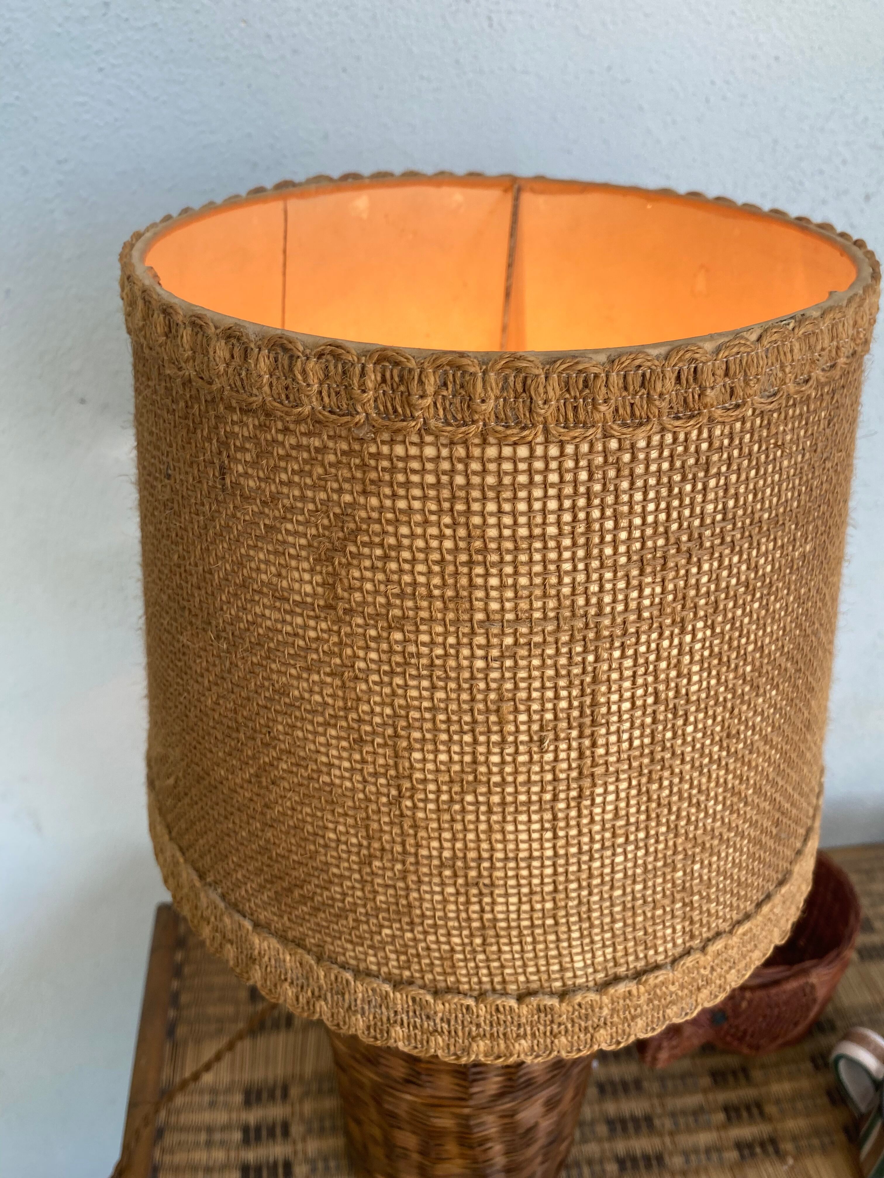 Wicker lamp, jute lampshade, fabric cable 2 m
