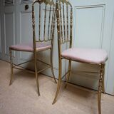 Italian Side Chairs in Golden Brass by Giuseppe Gaetano Descalzi for Chiavari, 1950, Set of 2