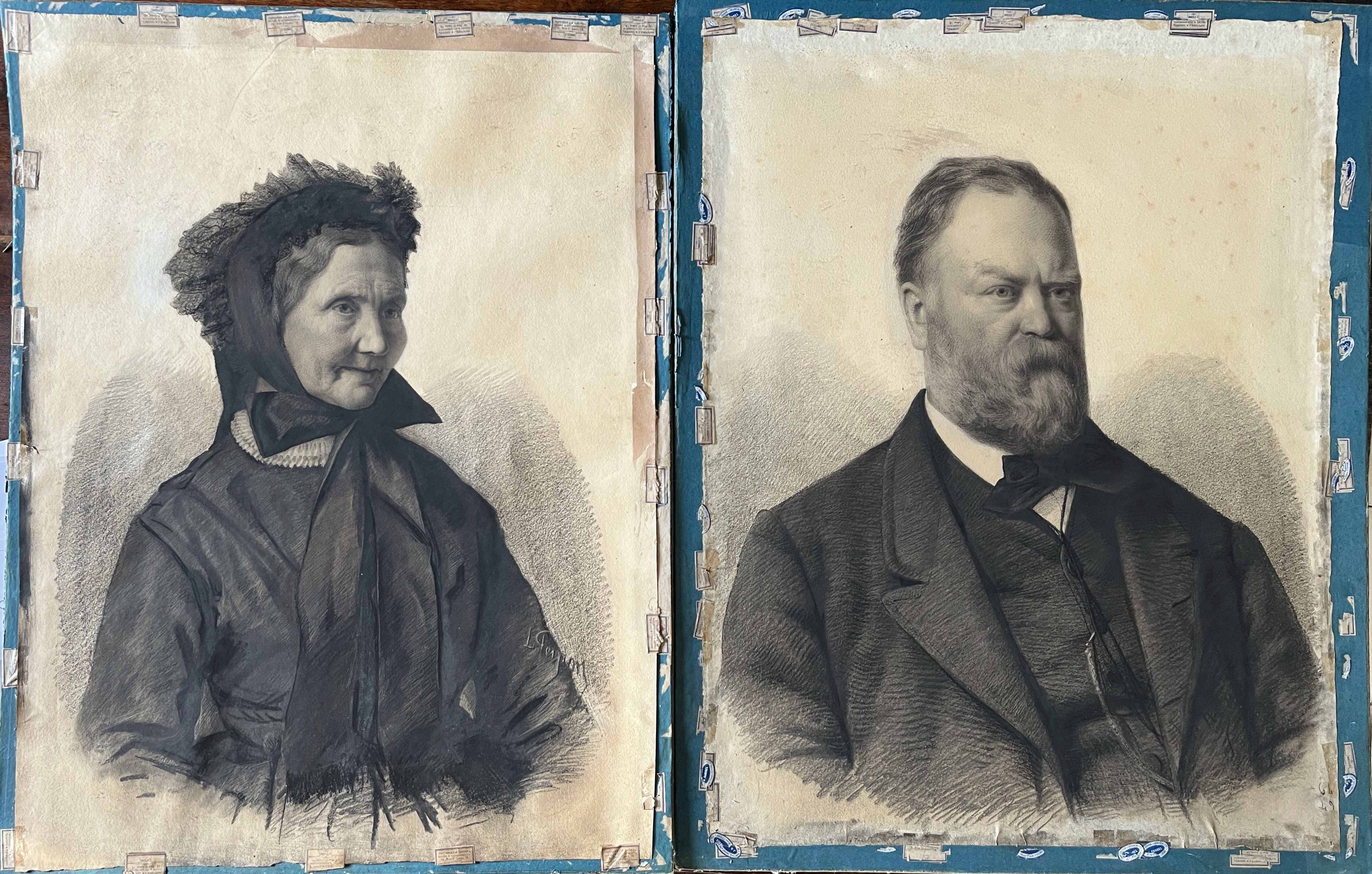 Exceptional painting Family portraits Couple 19th century signed L. Peyion