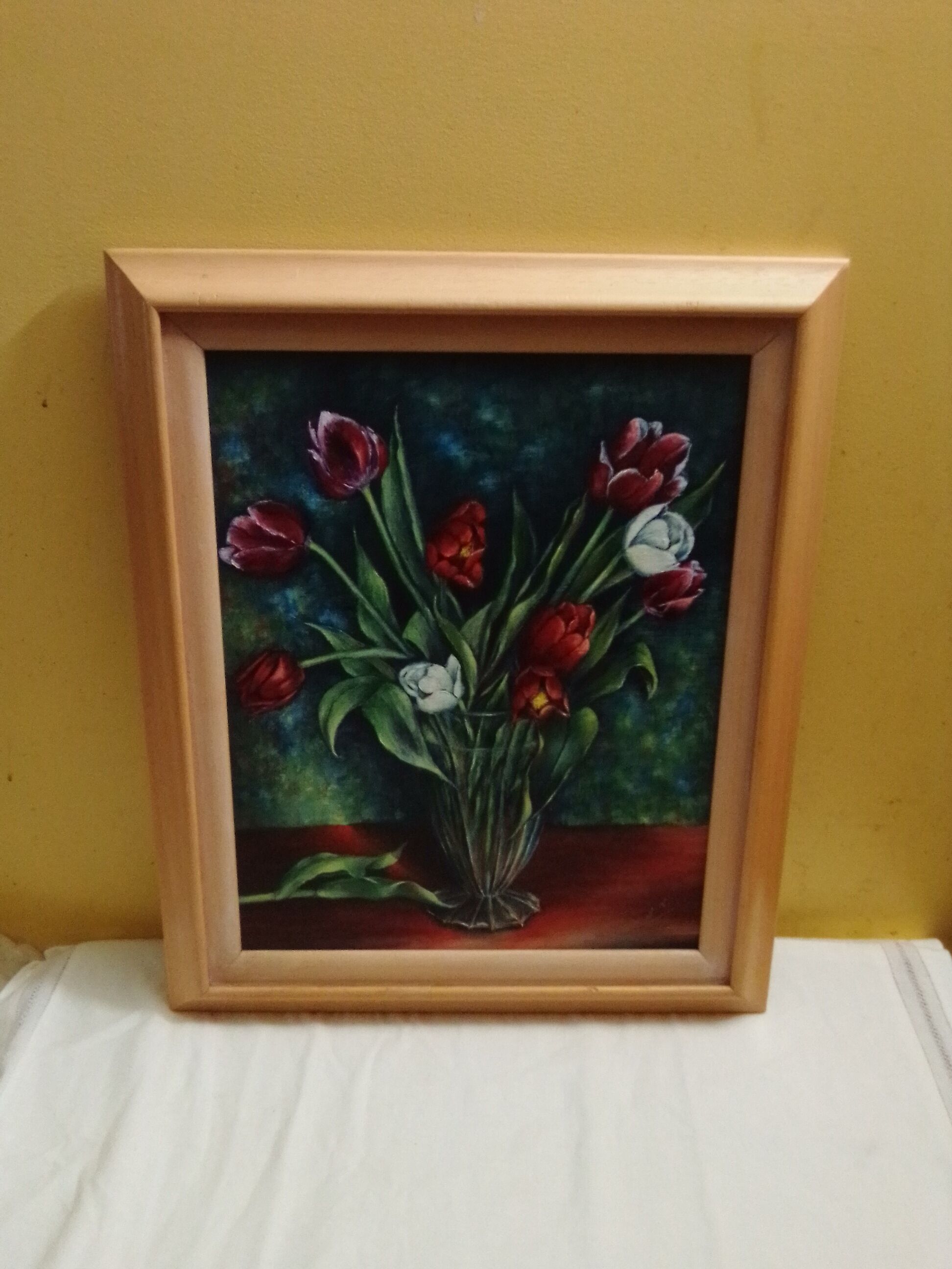 Oil on cardboard coated bouquet of tulips signed
