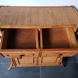 Commode en rotin cannage et bambou