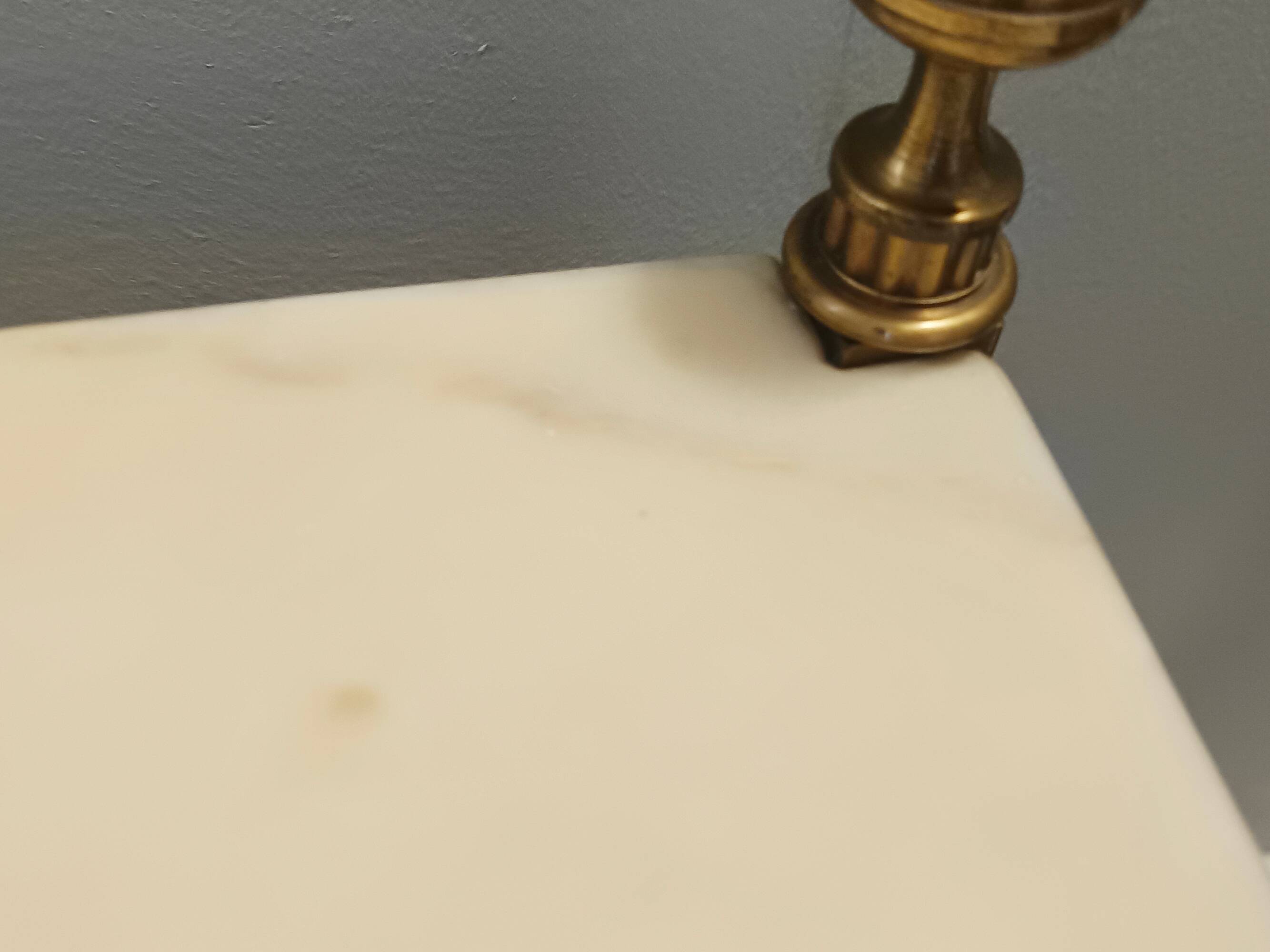 Pair of Brass and White Lacquered Nightstands with Marble Tops, Italy