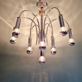 Designer chandelier in chromed metal and brass, Schröder & Co, 1970s
