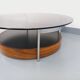 Vintage Italian round coffee table in rosewood, chrome metal, glass.