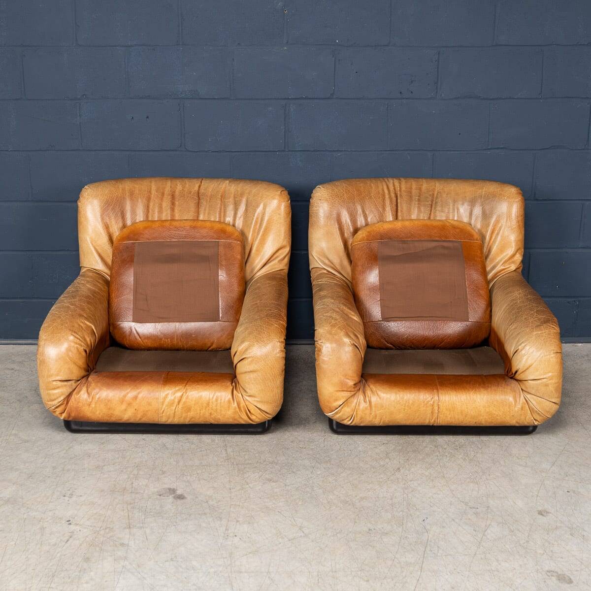 Vintage 20thc pair of italian leather lounge chairs by rossi di albizzate