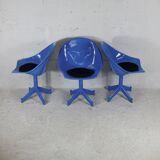 3 chairs "space Age", resin and steel, France, circa 1970.