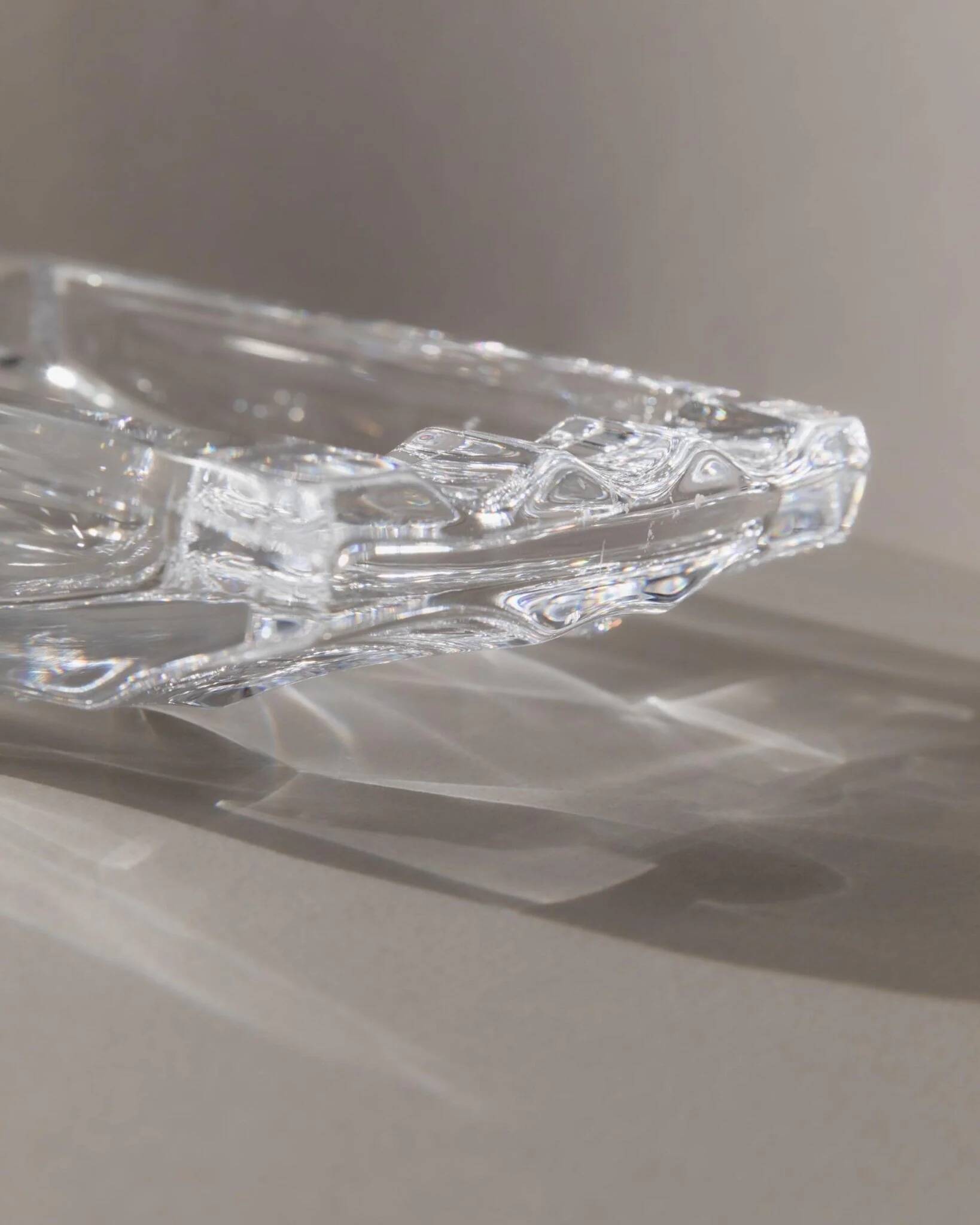 Large Vintage Clear Crystal Glass Ashtray by Sevres France - Structured Glass, 1970s French Table Decor