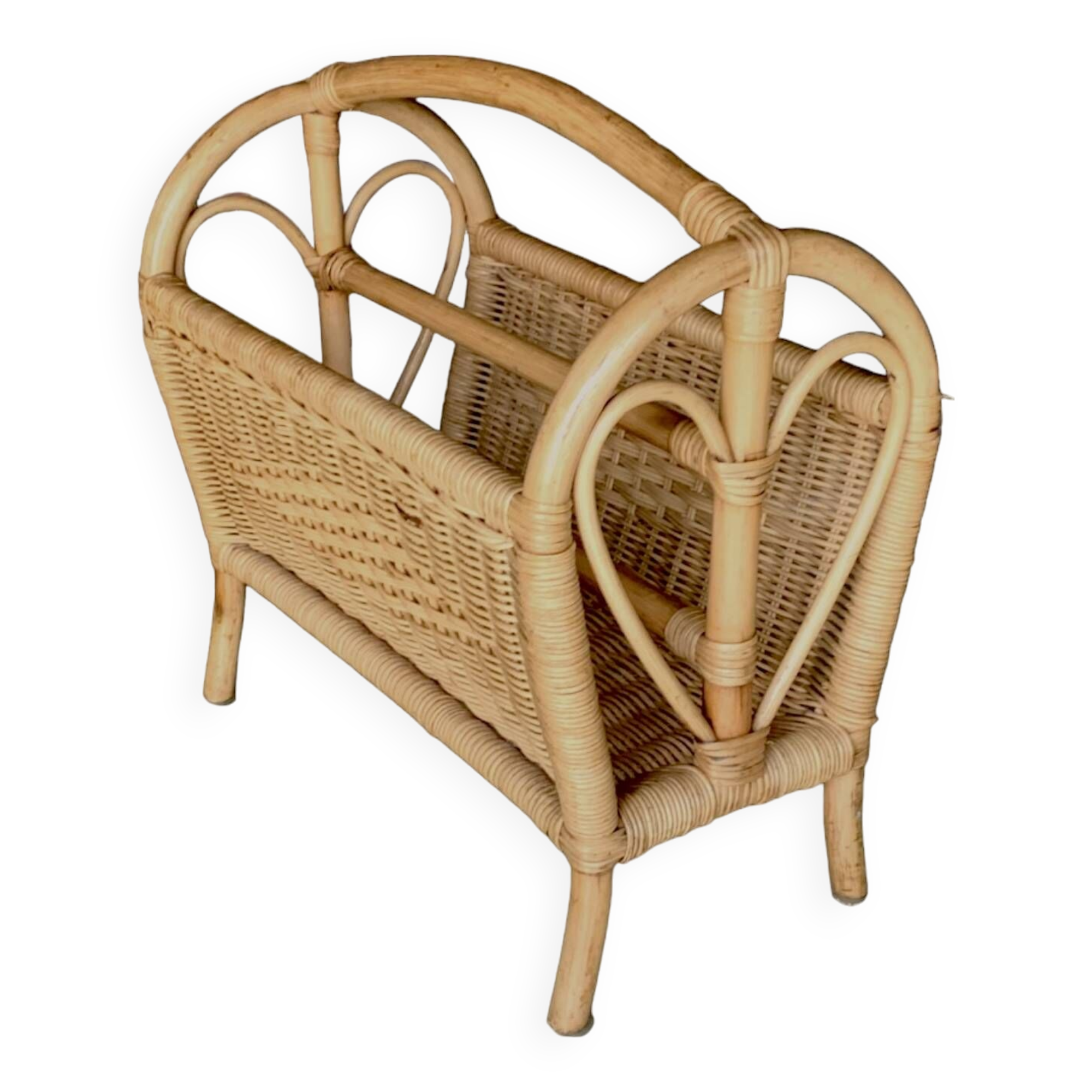 Vintage wicker and bamboo magazine rack