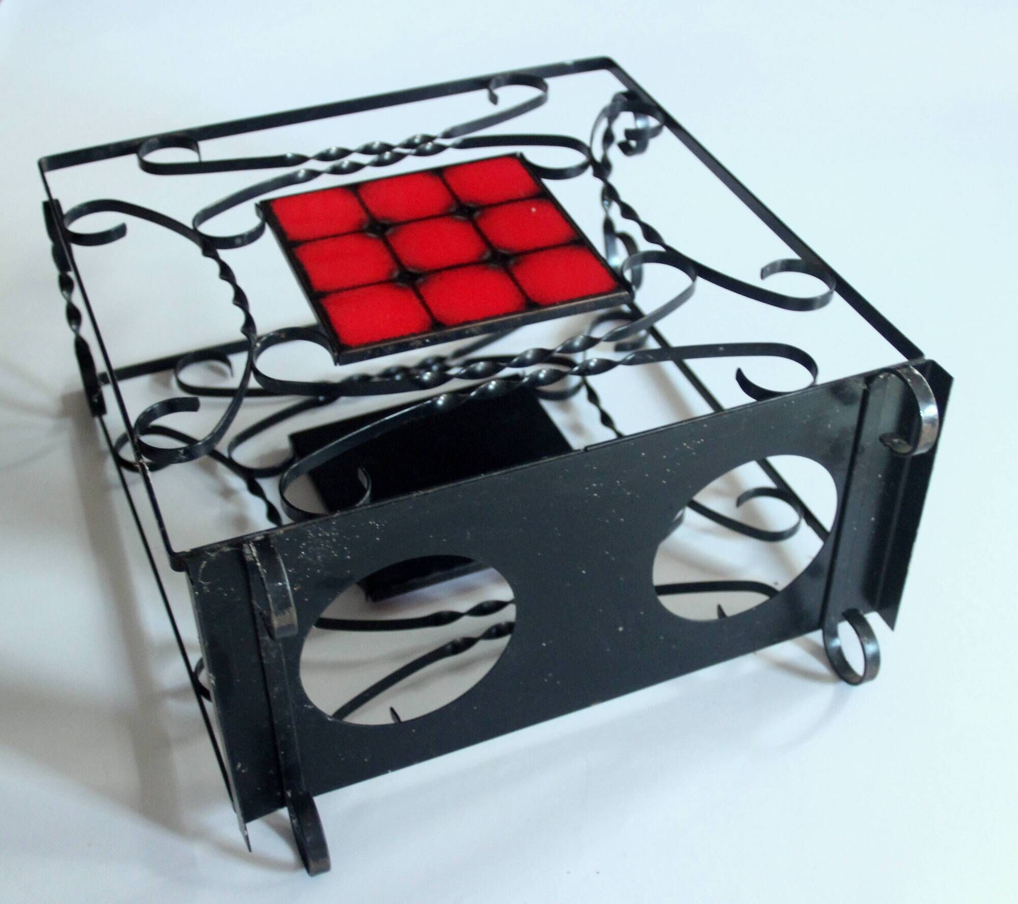 Handmade umbrella stand made of wrought iron, metal and ceramic, Vintage