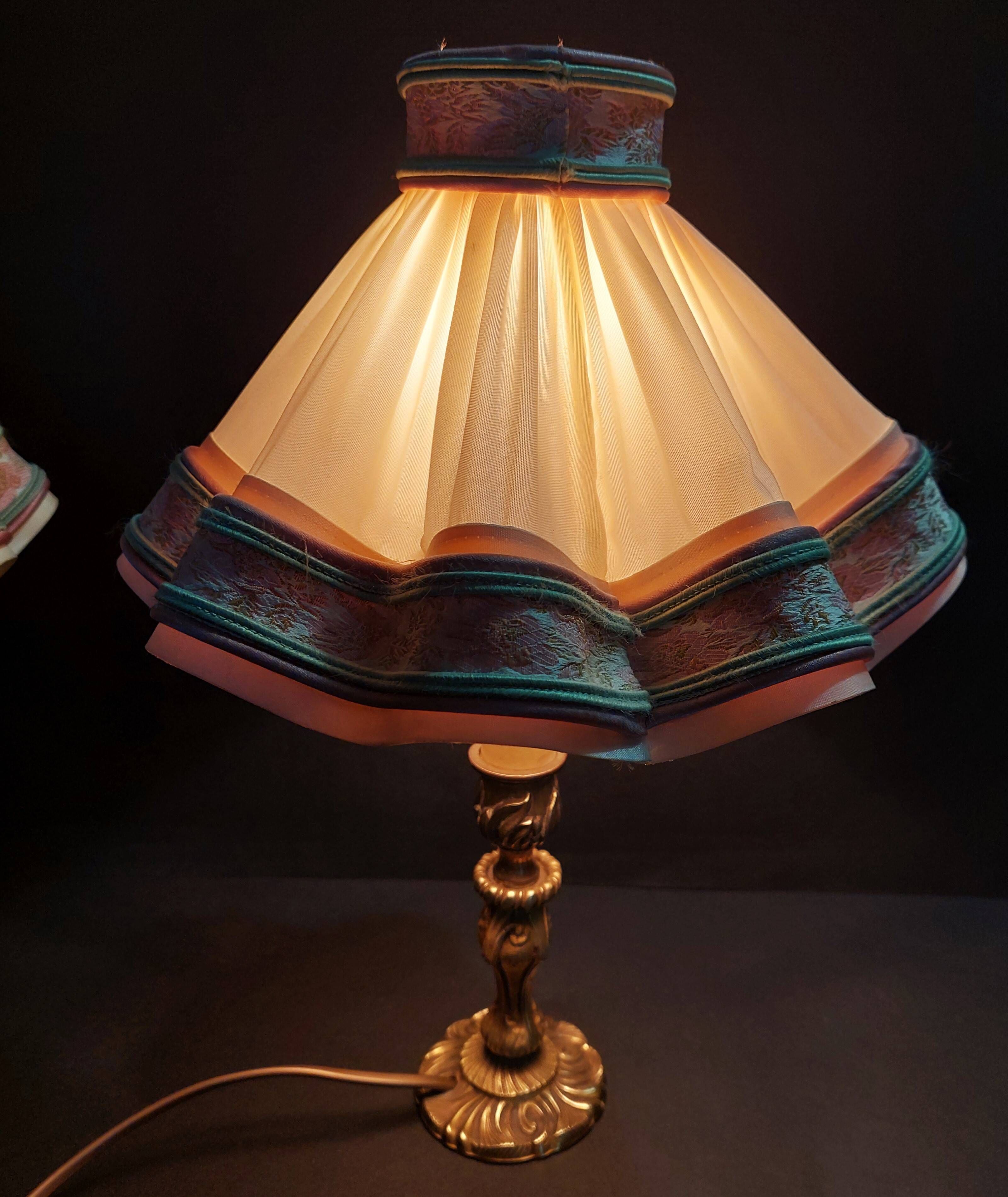 Pair of vintage bedside lamps with brass petticoat shades, 20th century