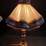 Pair of vintage bedside lamps with brass petticoat shades, 20th century