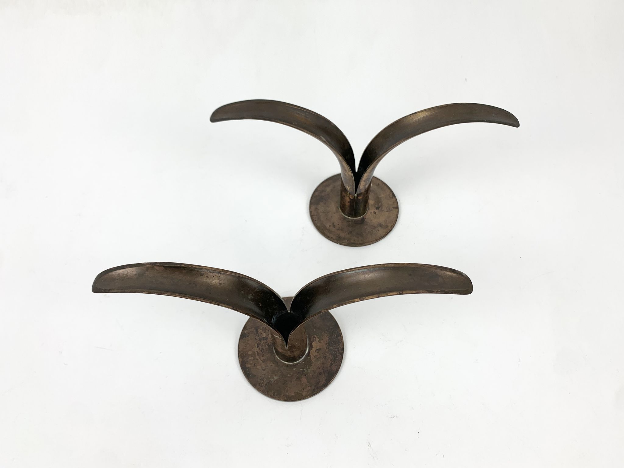 Pair of Lily brass candle holders, Ystad Metall, Sweden, design Ivar Ålenius Björk