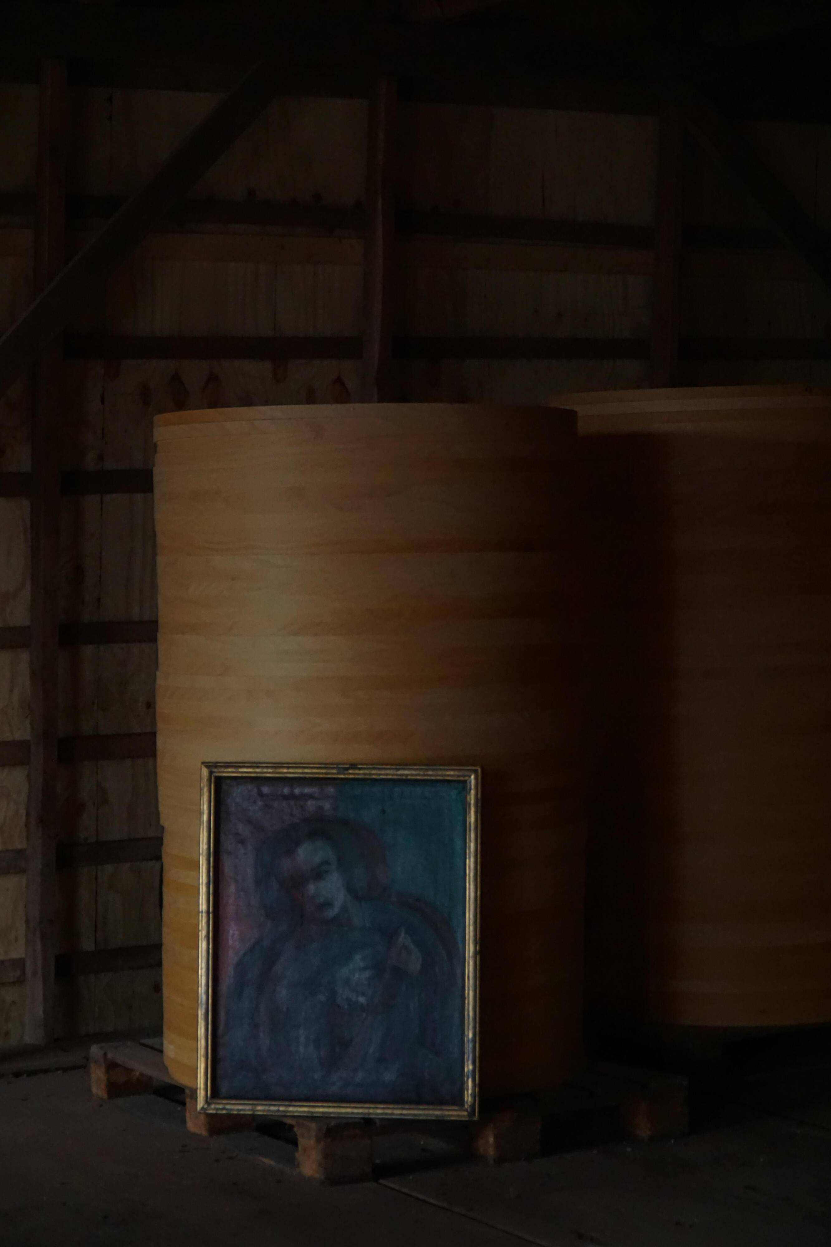 Oil portrait painting on canvas, unknown Danish artist, early 20th century.