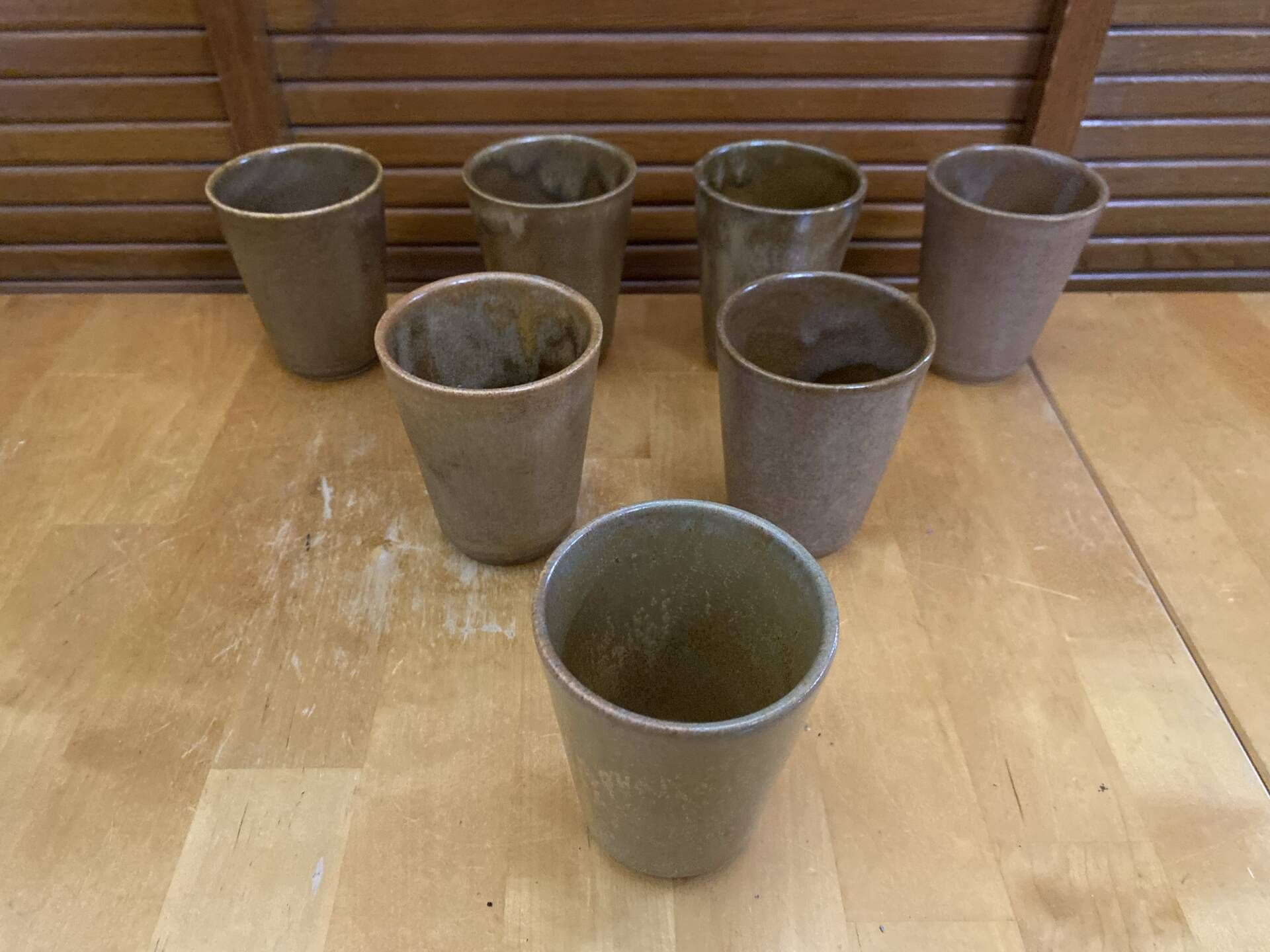 Set of 7 Cups Mugs DIGOIN Beige Stoneware Made In France Vintage #E