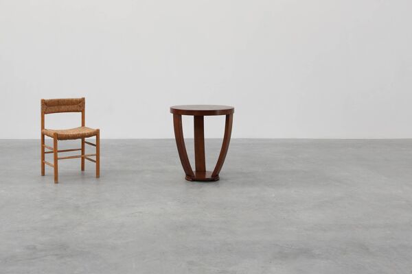 Table d'appoint Art Déco en bois et plateau plaqué façon échiquier, France vers 1940