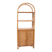 Bibliothèque rotin vintage 1970 meuble 2 portes et étagères