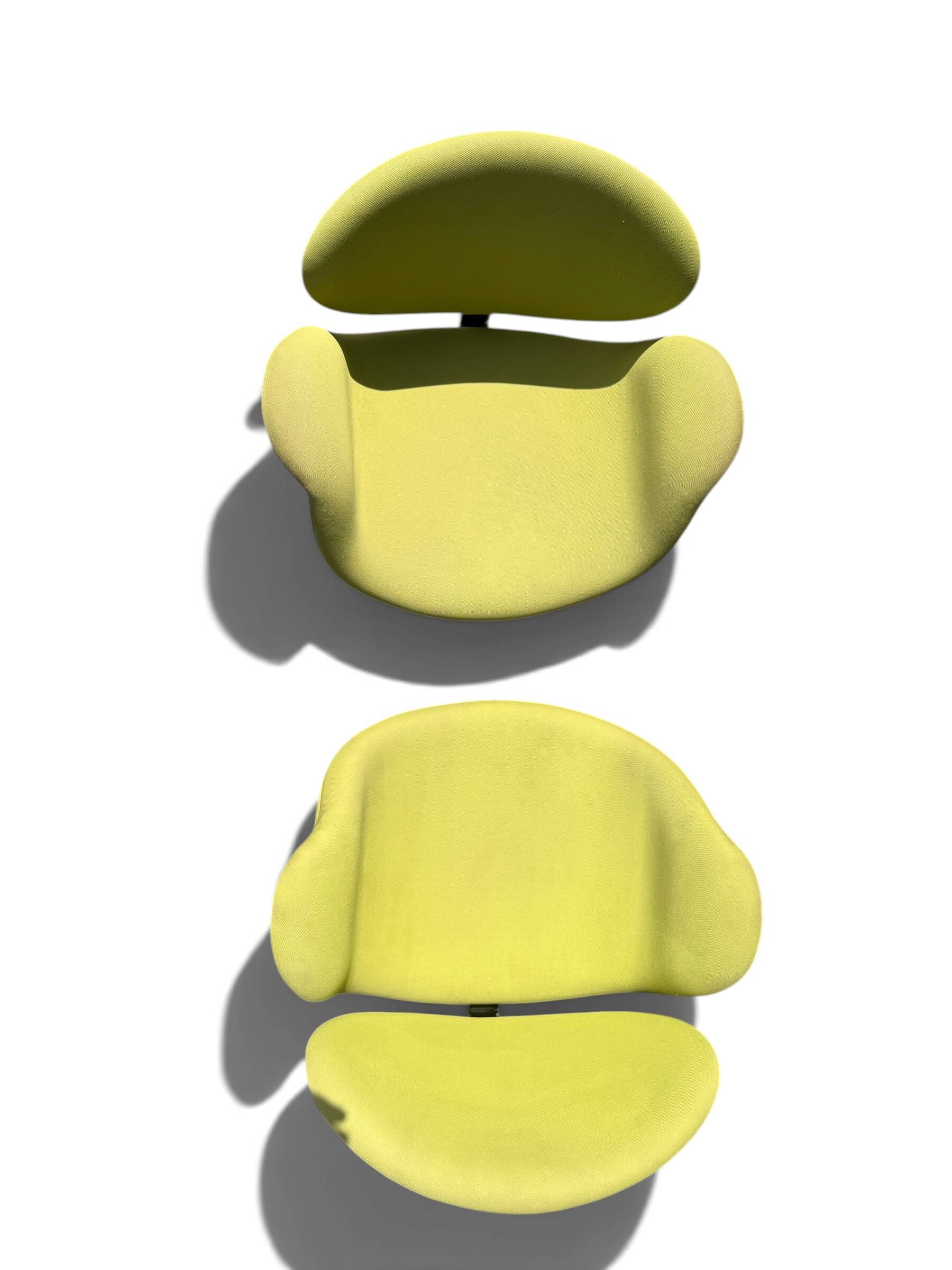 Pair of Little Tulip armchairs by Pierre Paulin for Artifort in green fabric.