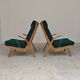 Paire de fauteuils ULUV bois et tissu vert bouclette