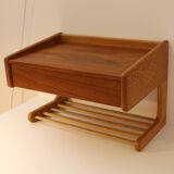 Scandinavian bedside table or wall console, oak and teak, 1960