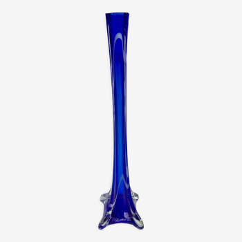 Vase en verre soufflé murano bleu roi années 70