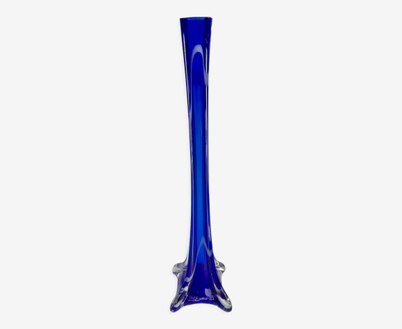 Vase en verre soufflé murano bleu roi années 70