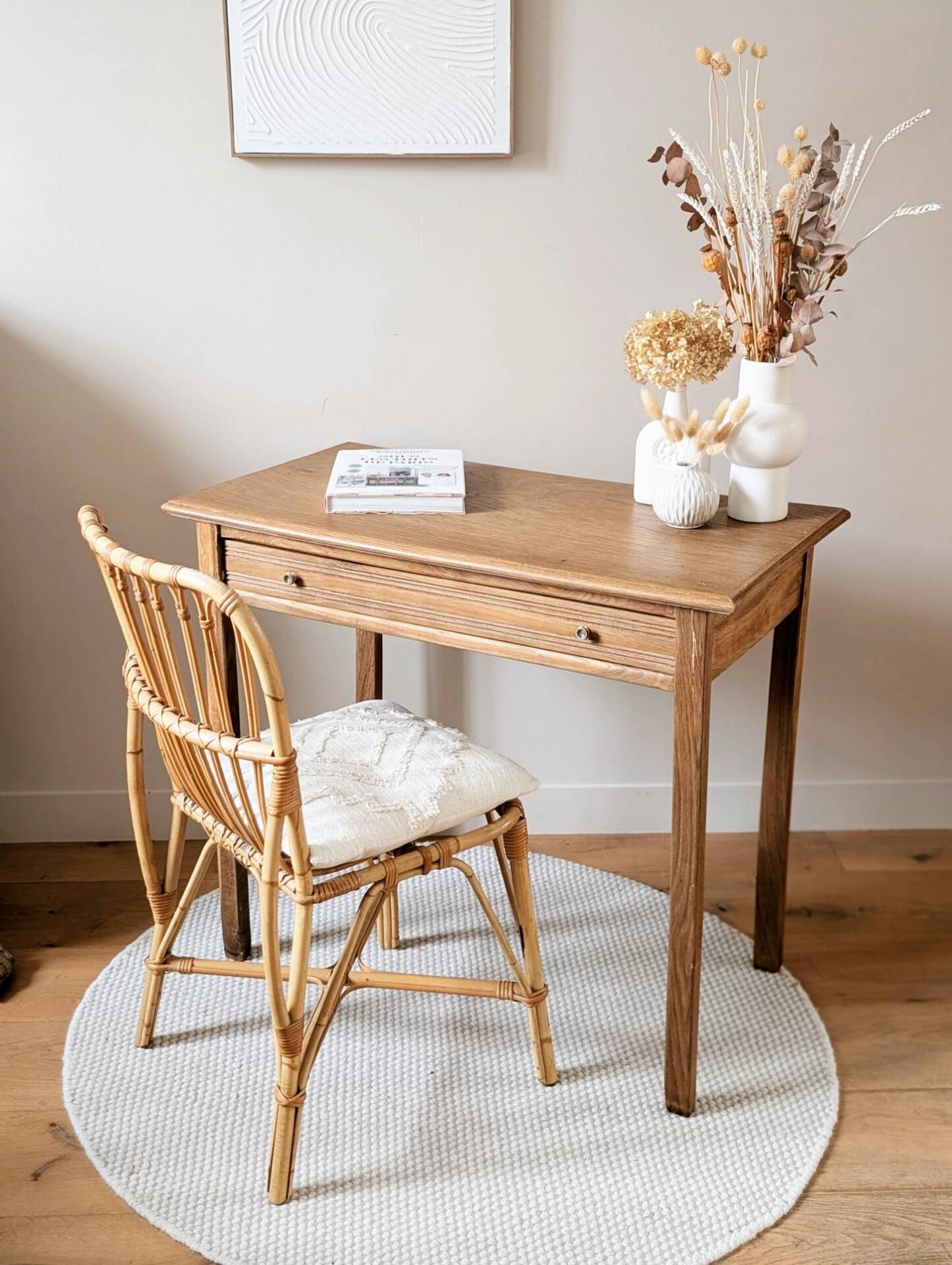 Table bureau console chêne massif 