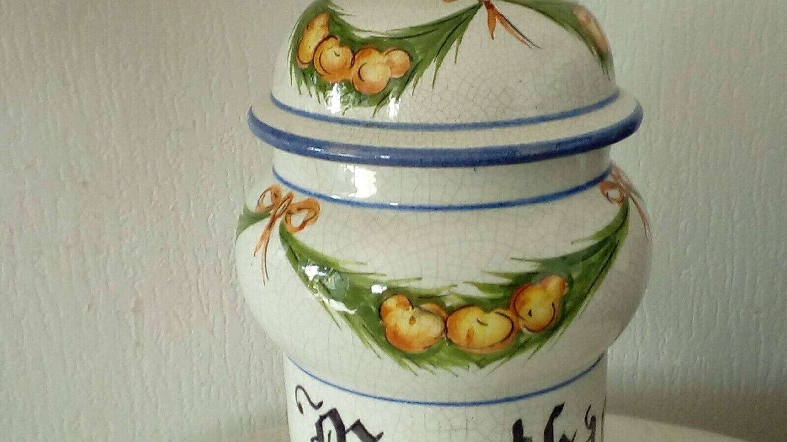 FAIENCE MEDICINE JAR CRACKED APOTHECARY"MINT" 20 TH