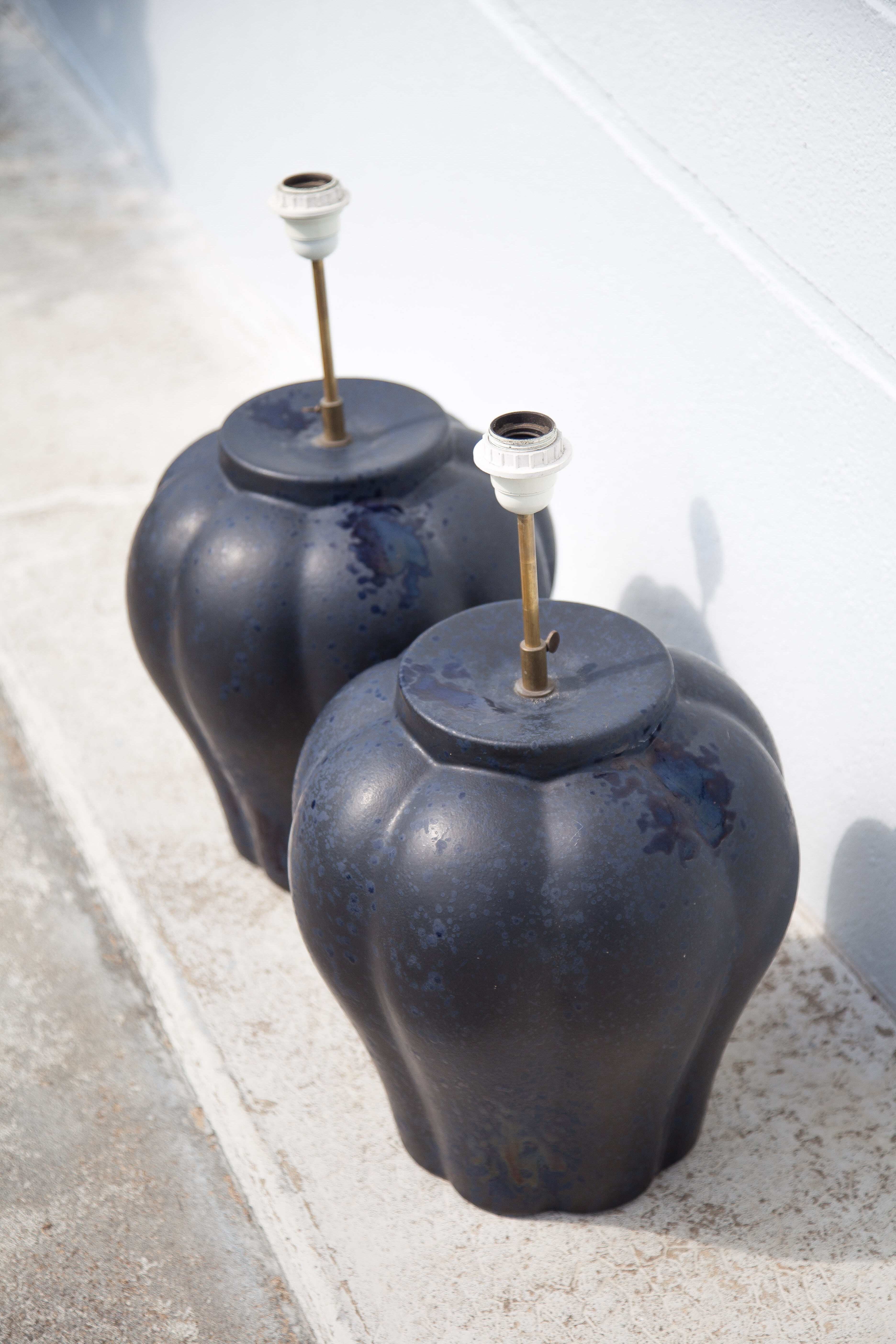 Pair of midnight blue ceramic lamps