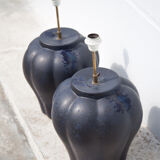 Pair of midnight blue ceramic lamps