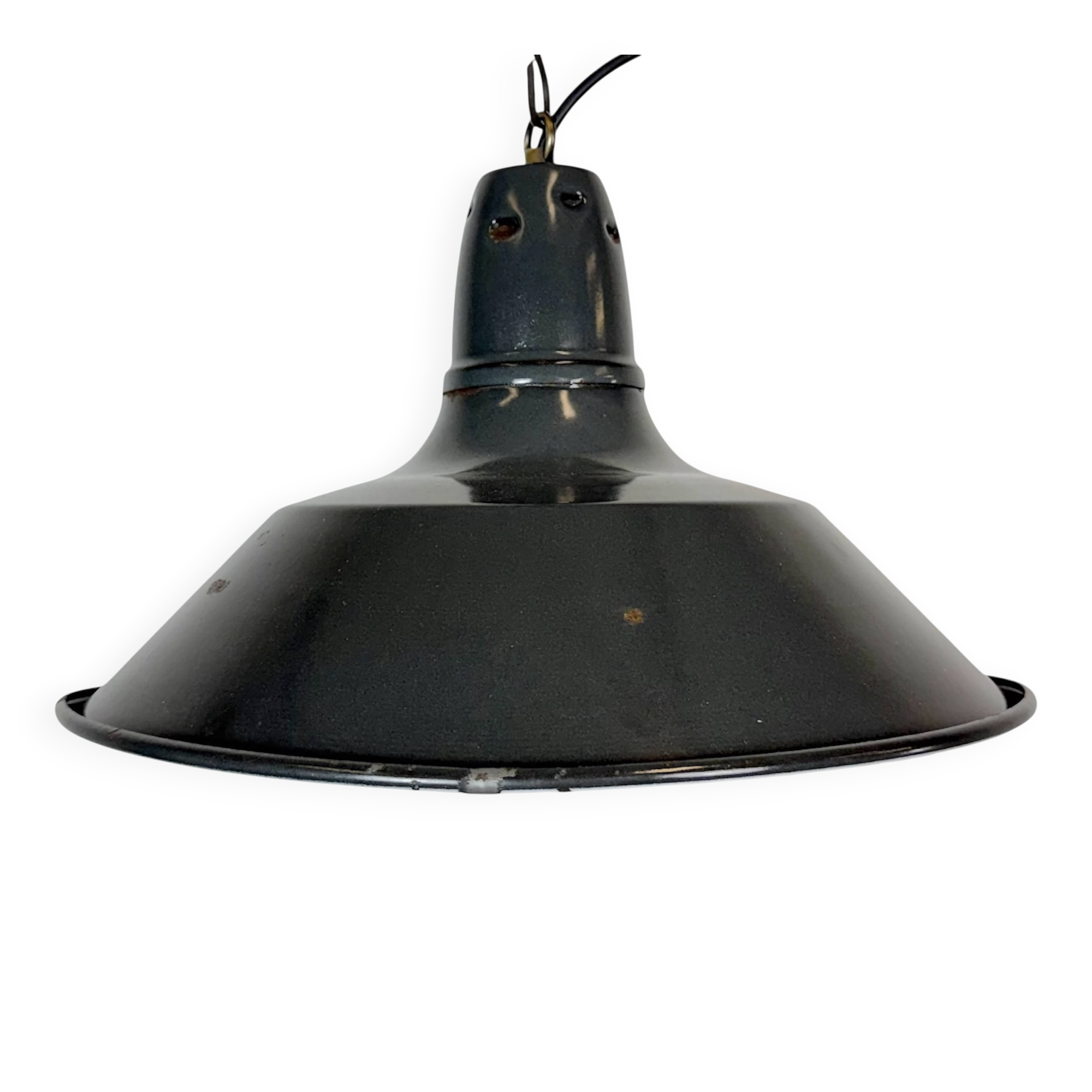 Industrial French Black Enamel Factory Pendant Lamp, 1960s