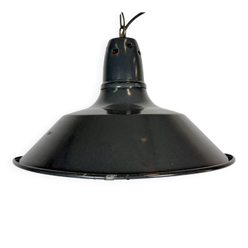 Industrial French Black Enamel Factory Pendant Lamp, 1960s