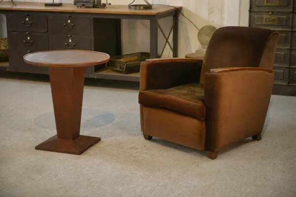 Guéridon en placage de sapelli art déco 1940’s