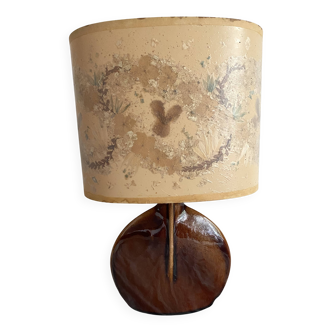 Lampe en céramique et fleurs naturelles, années 70