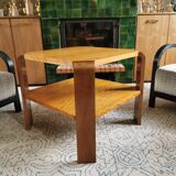 Square art deco coffee table in light wood