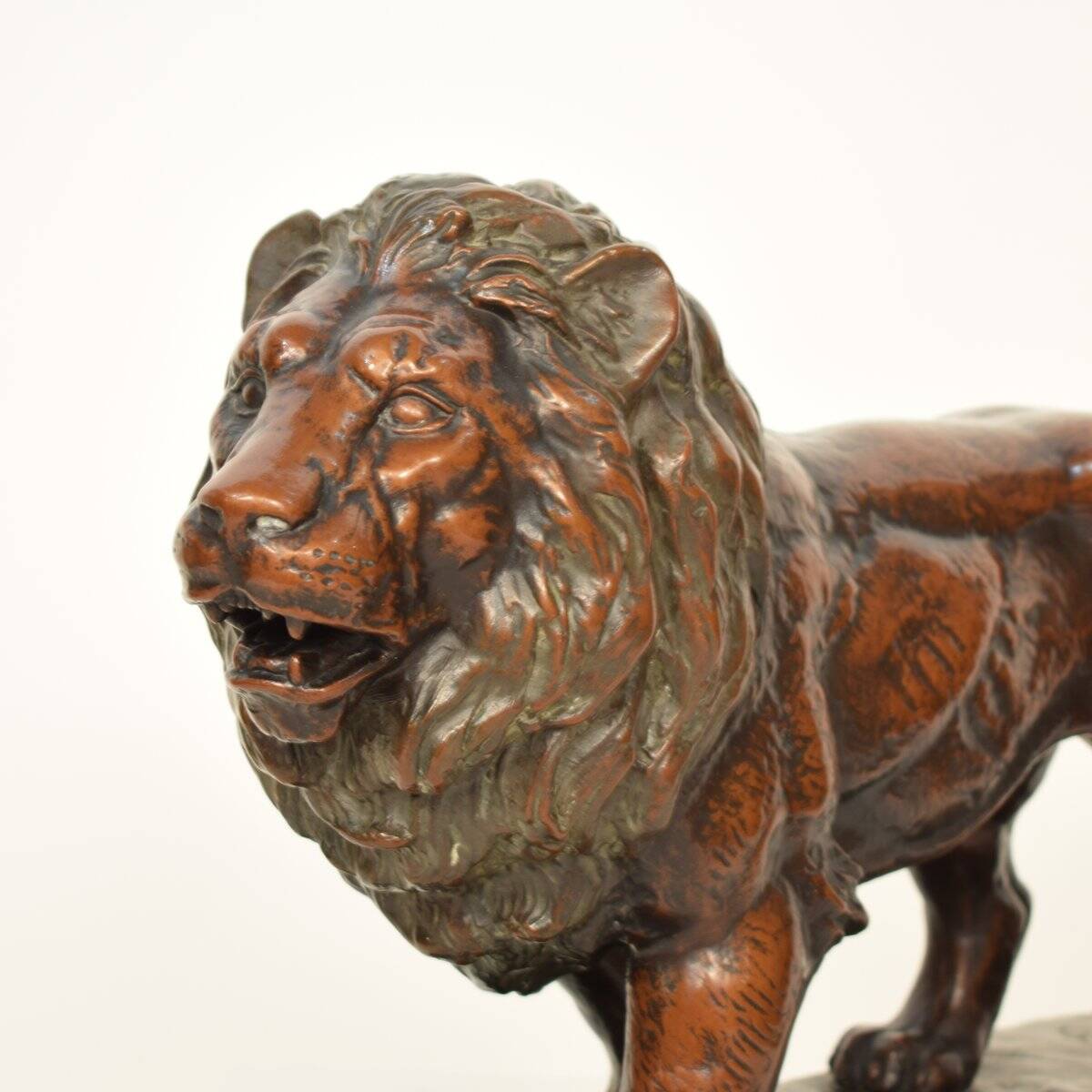Big German Art Deco Lion Sculpture in Ceramic, Terracotta Copper, 1930