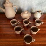 Lot old tea coffee service vallauris style ceramic beige 9p vintage #b843