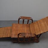 Rare Vintage Bauhaus Rattan & Bamboo Chair with Ottoman by Erich Dieckmann