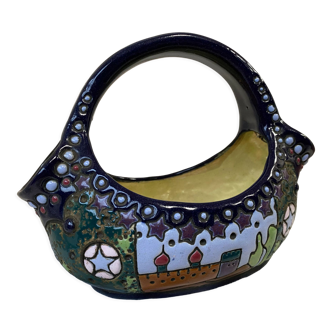 Panier en céramique Arts & Crafts Amphora Bohème Tchécoslovaquie 1900