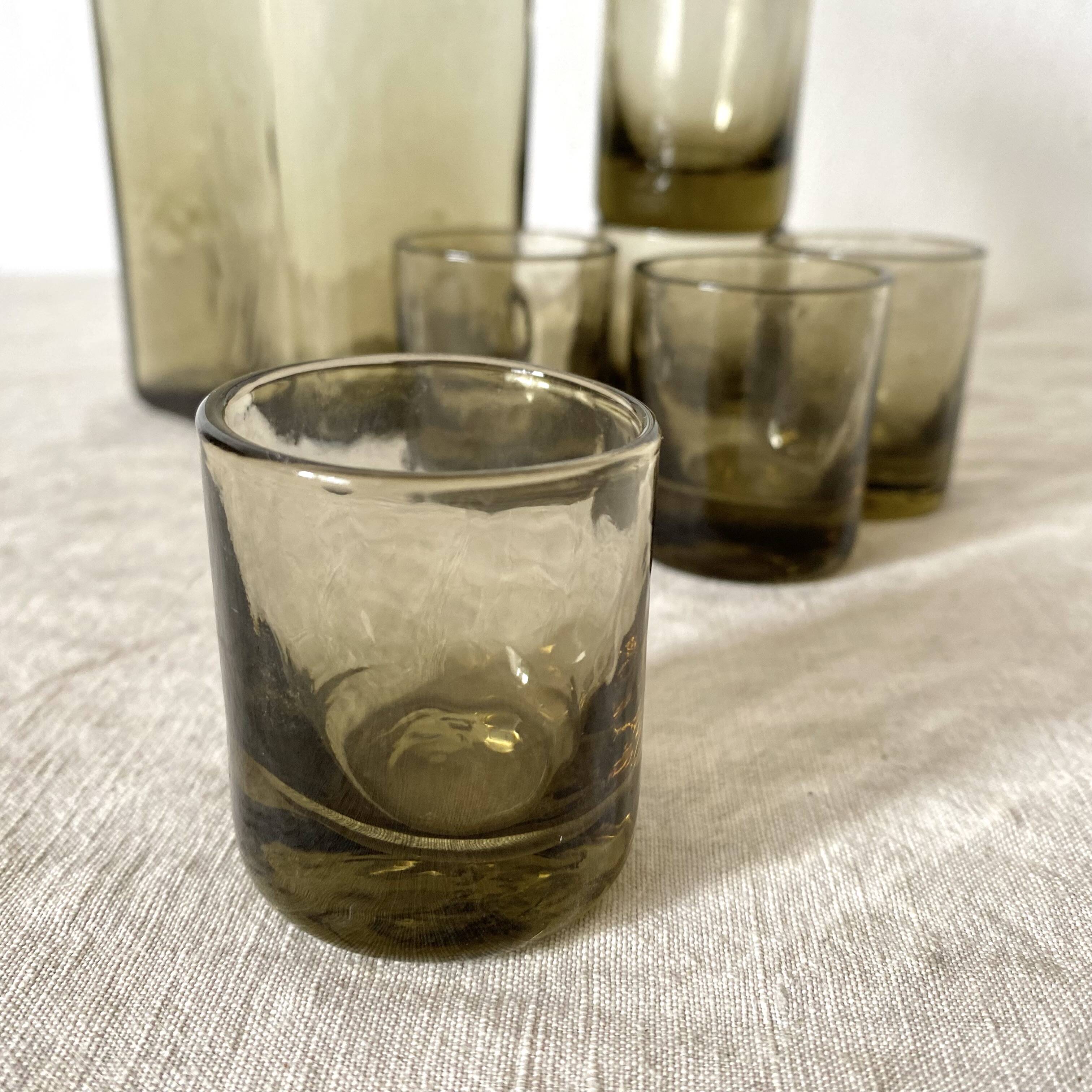 Smoked glass carafe and matching glasses, 1970s