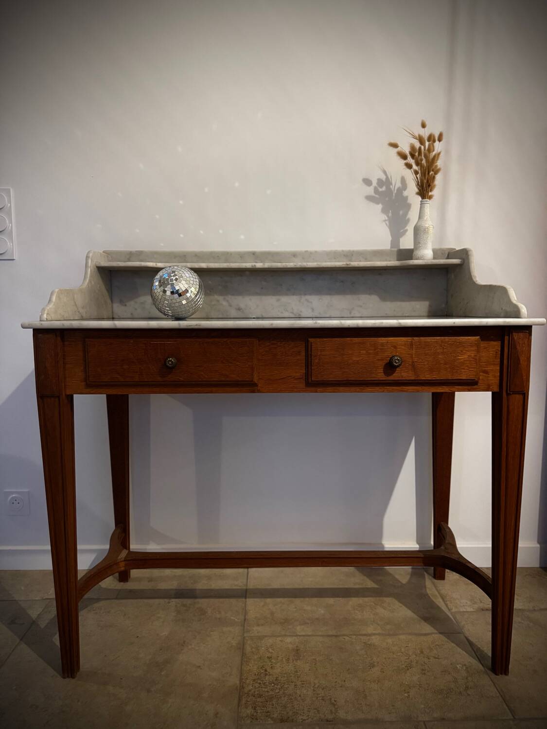 Console ancienne bois et marbre ni