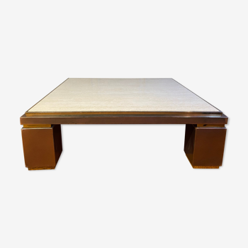 Table basse carrée XXL cuivre laiton et travertin Belgo Chrom