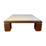 XXL copper, brass and travertine square coffee table, Belgo Chrom