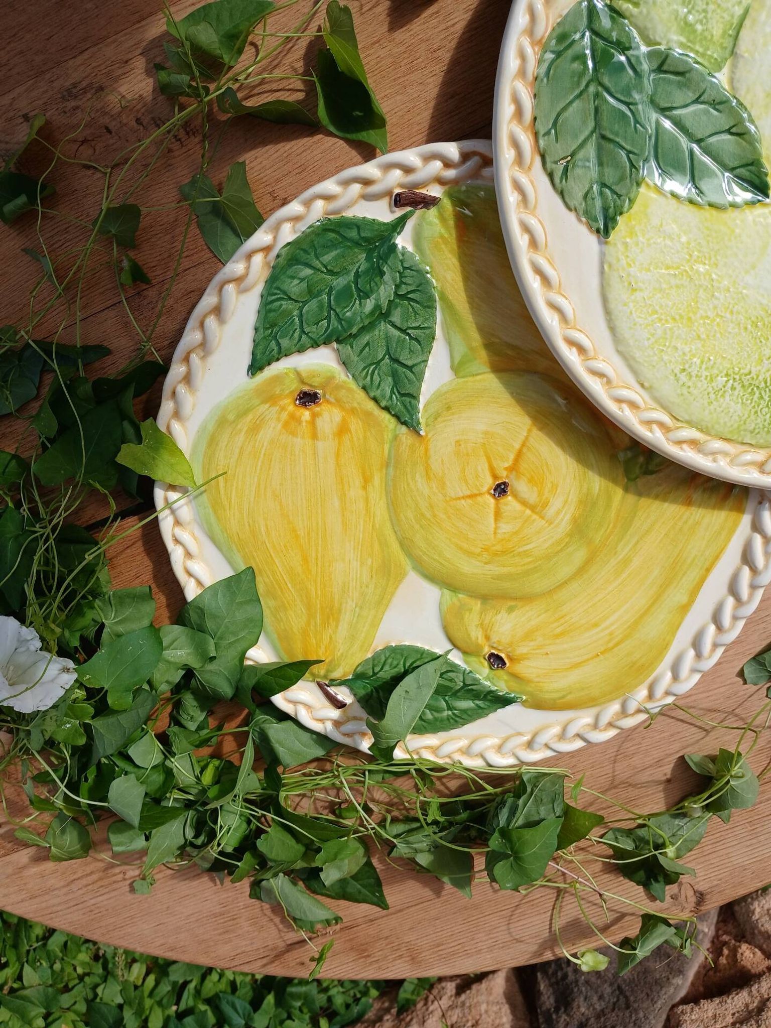 2 plats à tarte en barbotine